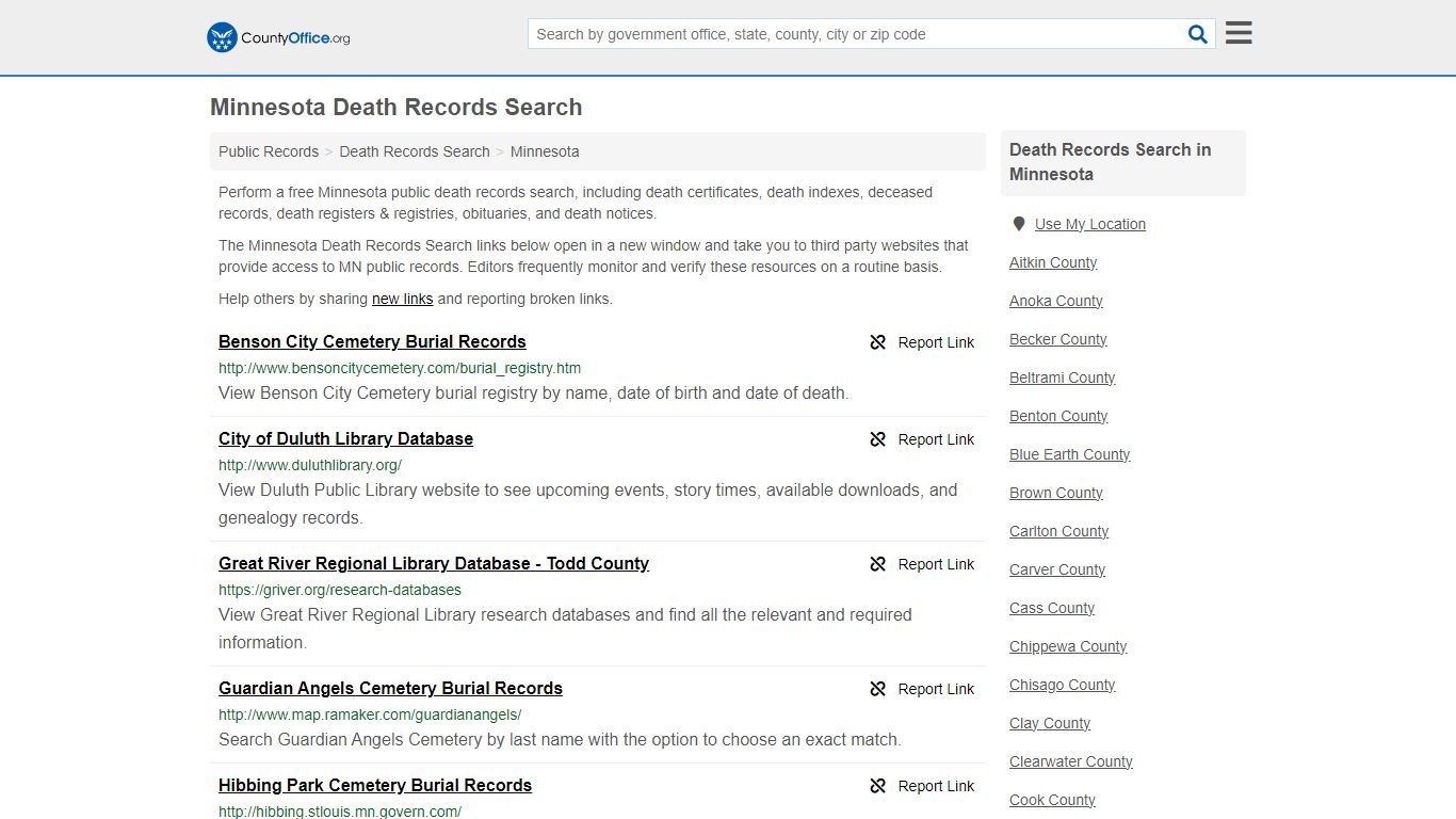 Minnesota Death Records Search - County Office