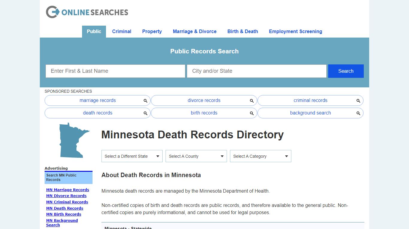 Minnesota Death Records Search Directory - OnlineSearches.com